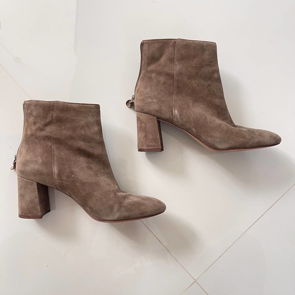 Sole Society Tan Gray Suedelike Boots Zipper Heels Shoes Back Zip 7.5 - Picture 2 of 6
